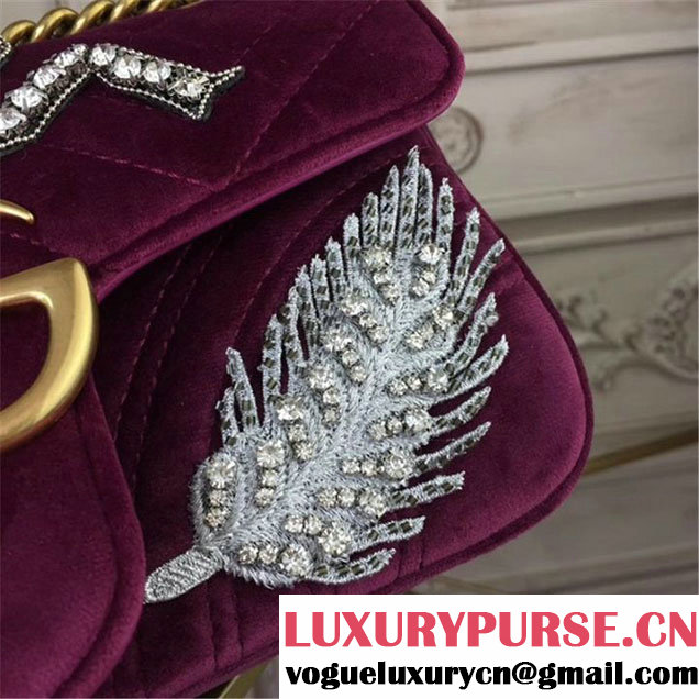 Gucci Bordeaux Feather Embroidered GG Marmont 23cm Shoulder Bag Pre-Fall 2017 Collection Fuschia