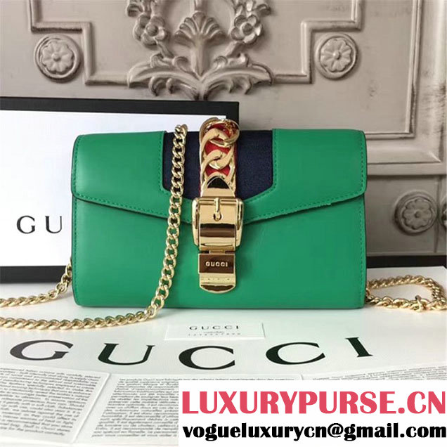 Gucci Sylvie Chain Clutch 20cm Bag 470270 Calfskin Leather Spring Summer 2017 Collection Green