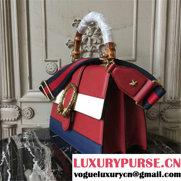 Gucci Dionysus Leather Bamboo Large Top Handle 27cm Bag Fall Winter 2017 Collection Hibiscus Red White Navy Blue