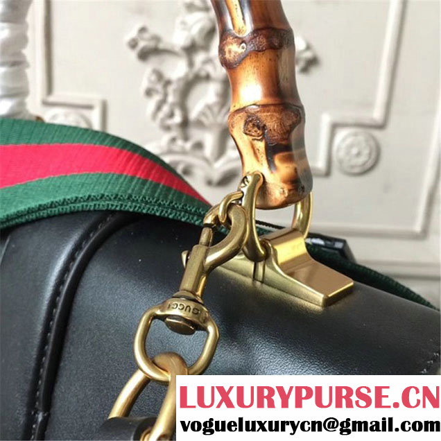 Gucci Dionysus Leather Bamboo Large Top Handle 27cm Bag Fall Winter 2017 Collection Black Green Hibiscus Red
