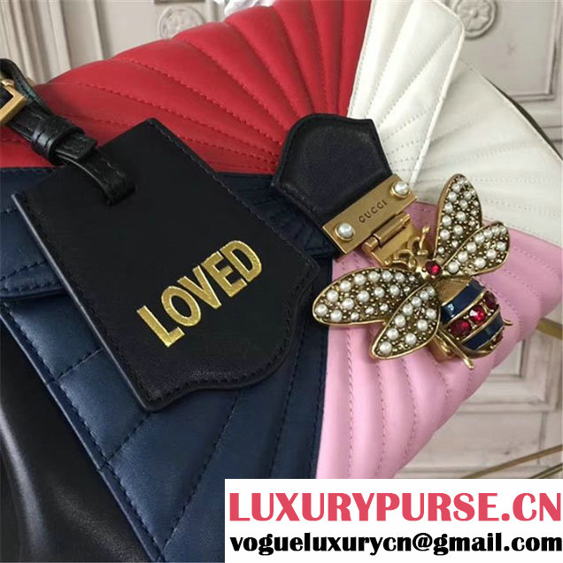 Gucci Queen Margaret Quilted Top Handle Bag Calfskin Leather Fall Winter 2017 Collection Navy Red White