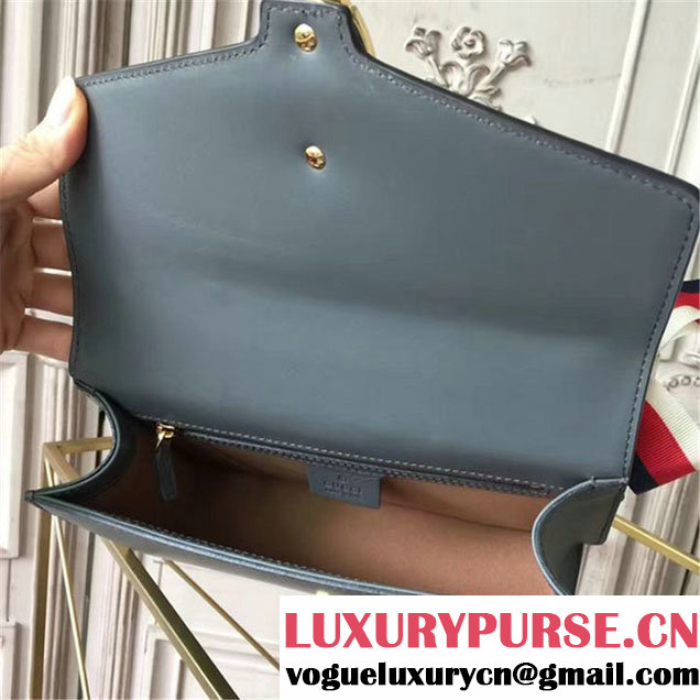 Gucci Sylvie Chain Embellished Leather Medium Shoulder 25cm Bag Calfskin Leather Fall Winter 2017 Collection Gray
