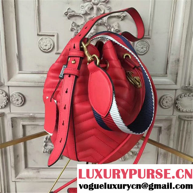Gucci GG Marmont Quilted Bucket 20cm Bag Calfskin Leather Fall Winter 2017 Collection Red