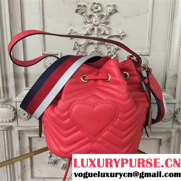 Gucci GG Marmont Quilted Bucket 20cm Bag Calfskin Leather Fall Winter 2017 Collection Red