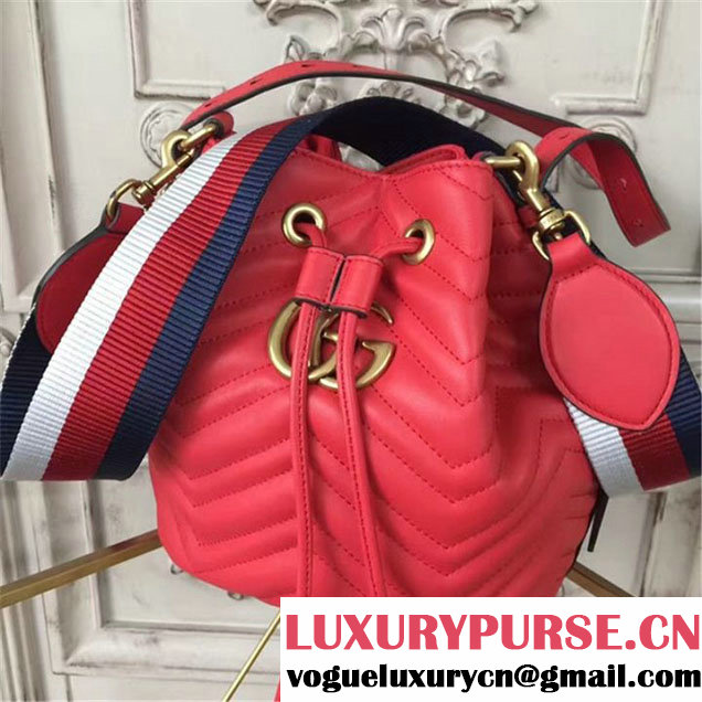 Gucci GG Marmont Quilted Bucket 20cm Bag Calfskin Leather Fall Winter 2017 Collection Red