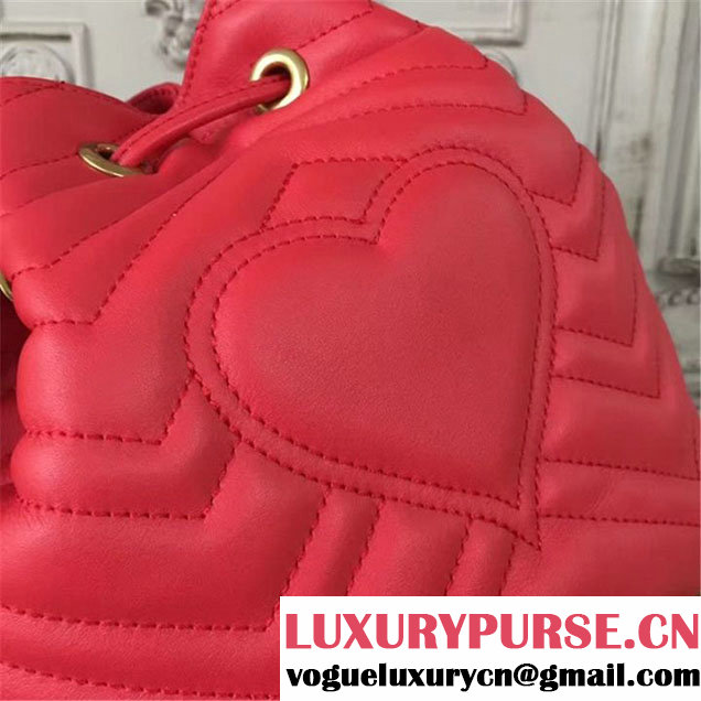Gucci GG Marmont Quilted Bucket 20cm Bag Calfskin Leather Fall Winter 2017 Collection Red