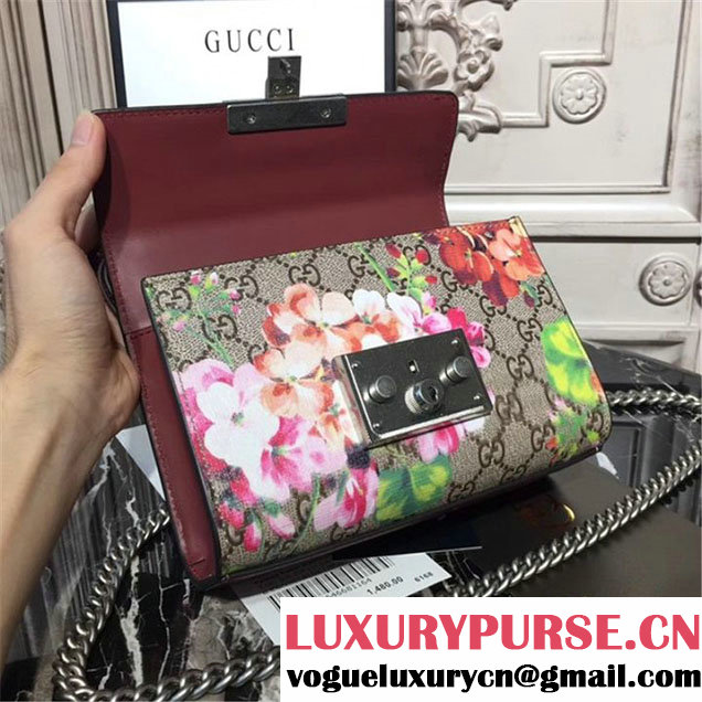Gucci Padlock Small GG Blooms Shoulder Bag 20cm 432182 Fall Winter 2017 Collection Burgundy