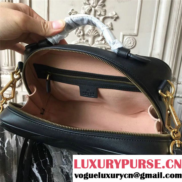Gucci GG Marmont Chevron Quilted Top Handle Camera 25cm Bag Calfskin Leather 498100 Fall Winter 2017 Collection Black
