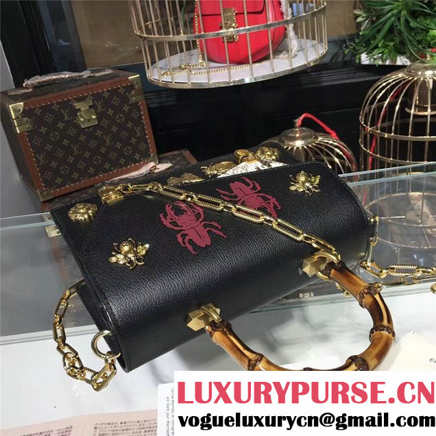 Gucci Ottilia Top Handle Bamboo Bag with Animal Studs 25cm 488712 Python Calfskin Leather Fall Winter 2017 Collection Black