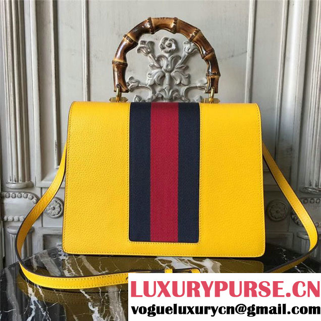 Gucci Falena Moth Bamboo Top Handle Leather Satchel Bag Calfskin Leather 30cm 488691 Fall Winter 2017 Collection Yellow