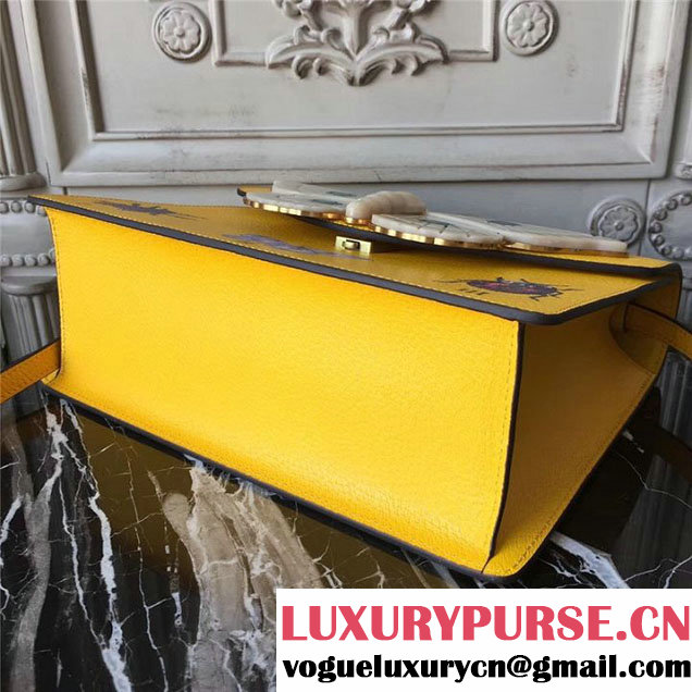Gucci Falena Moth Bamboo Top Handle Leather Satchel Bag Calfskin Leather 30cm 488691 Fall Winter 2017 Collection Yellow