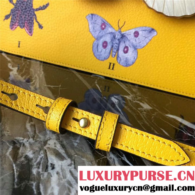 Gucci Falena Moth Bamboo Top Handle Leather Satchel Bag Calfskin Leather 30cm 488691 Fall Winter 2017 Collection Yellow
