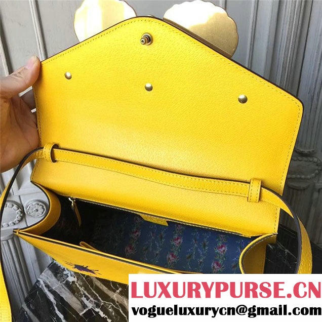 Gucci Falena Moth Bamboo Top Handle Leather Satchel Bag Calfskin Leather 30cm 488691 Fall Winter 2017 Collection Yellow