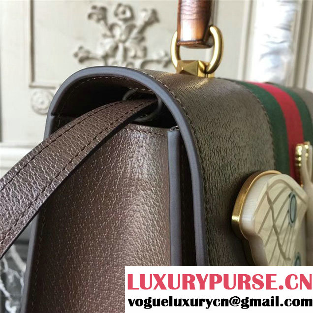 Gucci Falena Moth Bamboo Top Handle Leather Satchel Bag Calfskin Leather 30cm 488691 Fall Winter 2017 Collection Brown