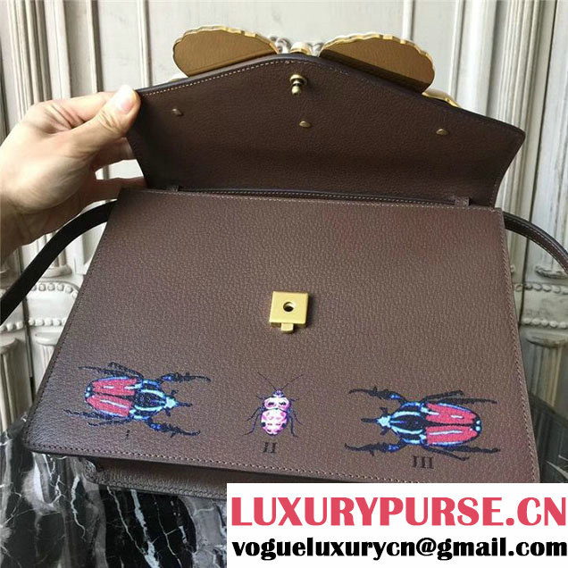 Gucci Falena Moth Bamboo Top Handle Leather Satchel Bag Calfskin Leather 30cm 488691 Fall Winter 2017 Collection Brown
