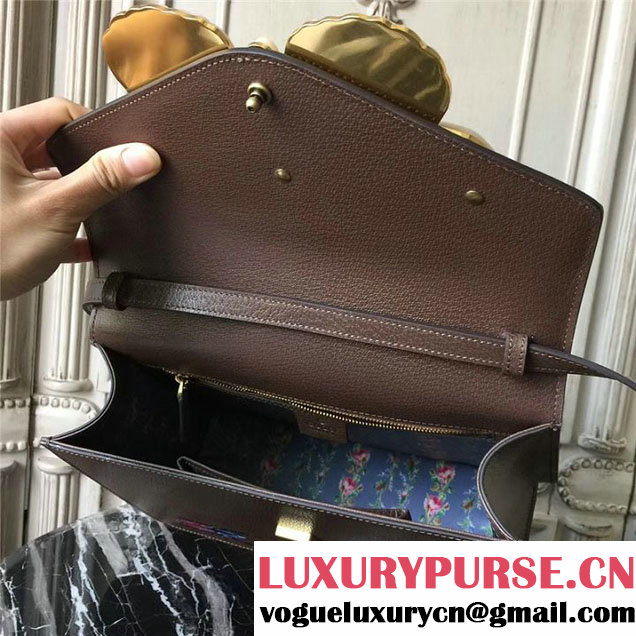 Gucci Falena Moth Bamboo Top Handle Leather Satchel Bag Calfskin Leather 30cm 488691 Fall Winter 2017 Collection Brown