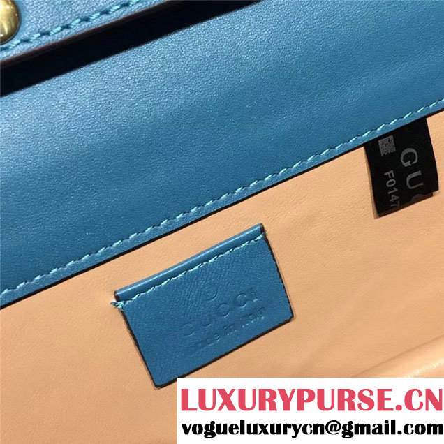 Gucci Broadway Bee Velvet Shoulder Bag with Crystals 18cm 489218 Fall Winter 2017 Collection Turquoise