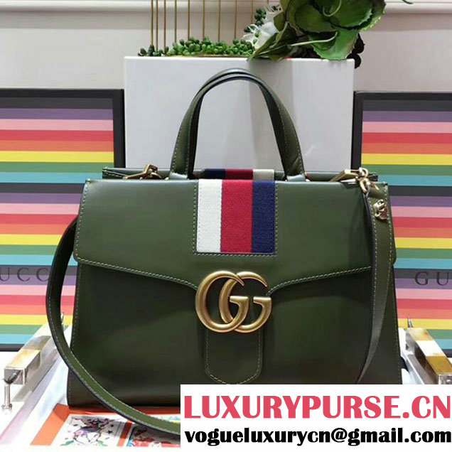 Gucci Web GG Marmont Small Top Handle Bag 476470 Green