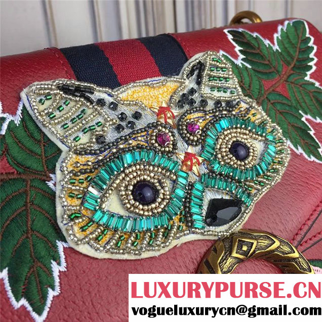 Gucci Dionysus Shoulder Bag 30cm 400235 Raccoon Appliqu&eacute; Floral Embroidery Calfskin Leather Fall Winter 2017 Collection Burgundy Red