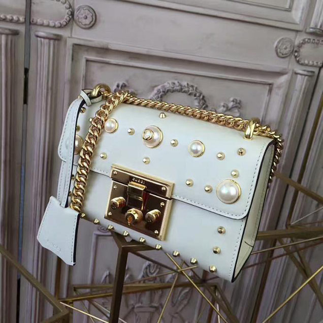 Gucci Padlock Small Studded Shoulder Bag 432182 White