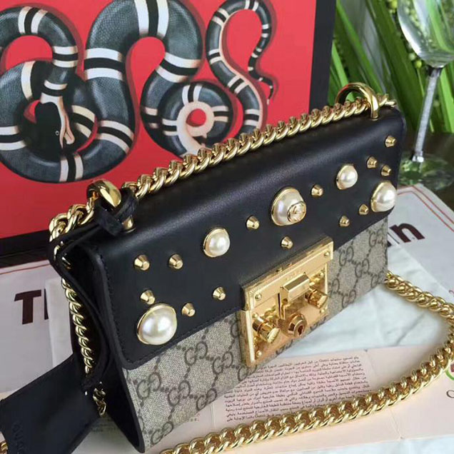 Gucci Padlock Studded GG Supreme Shoulder Bag 432182 Black