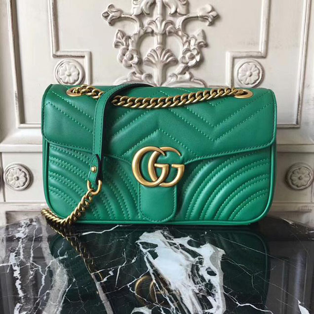 Gucci GG Marmont Matelasse Shoulder Bag 443497 26cm Green
