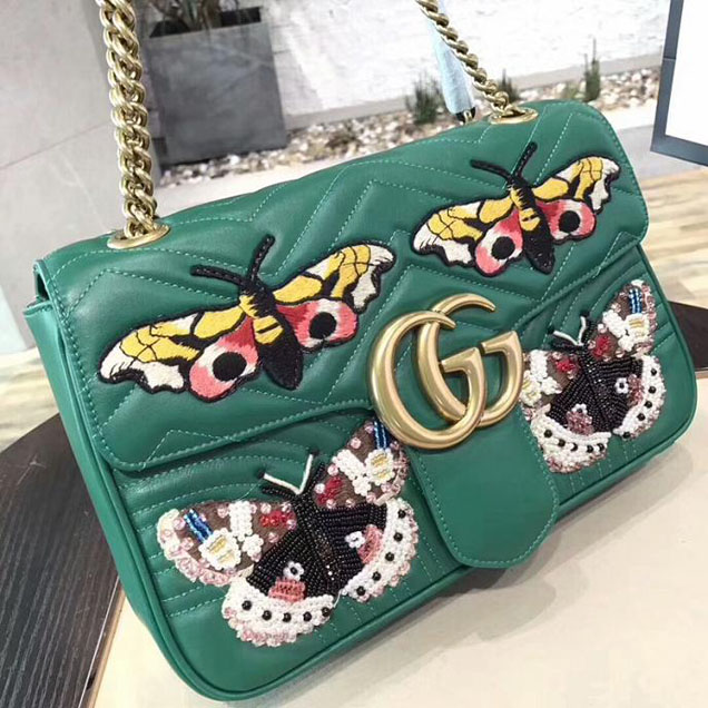 Gucci GG Marmont Embroidered Matelasse Shoulder Bag 443496 Green