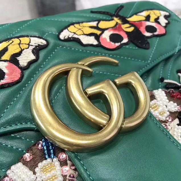 Gucci GG Marmont Embroidered Matelasse Shoulder Bag 443496 Green