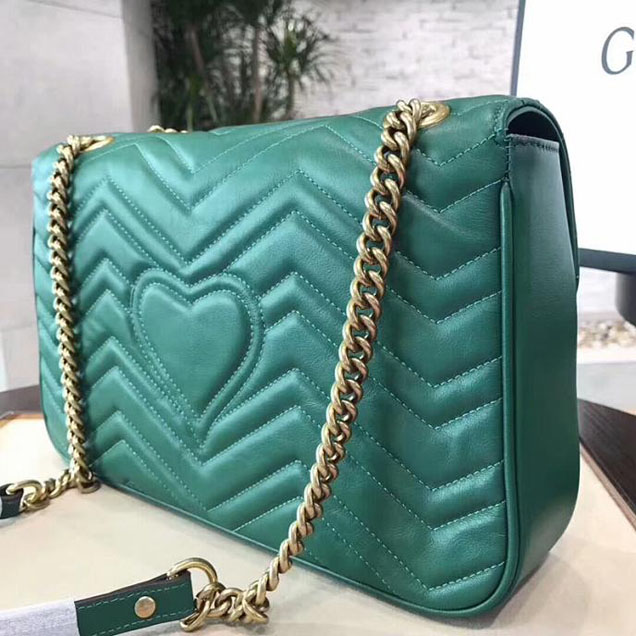 Gucci GG Marmont Embroidered Matelasse Shoulder Bag 443496 Green