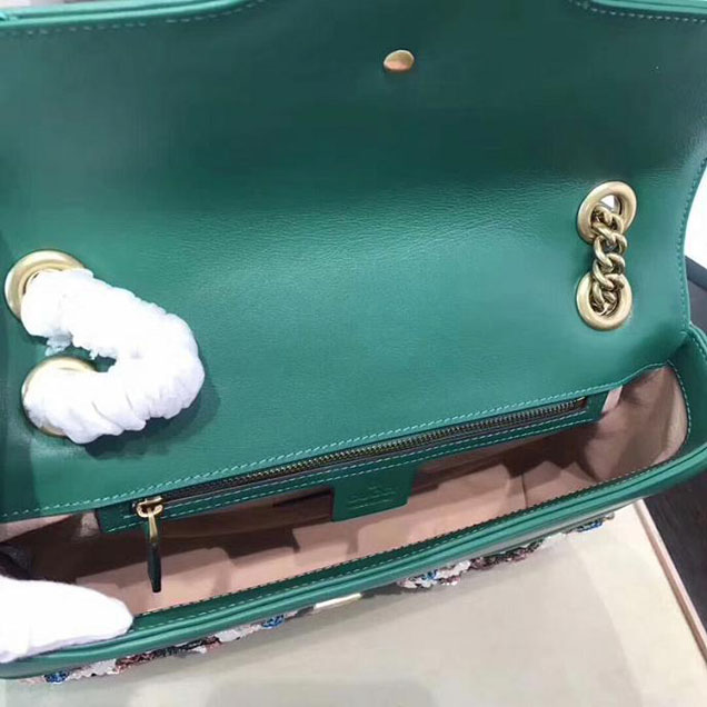 Gucci GG Marmont Embroidered Matelasse Shoulder Bag 443496 Green