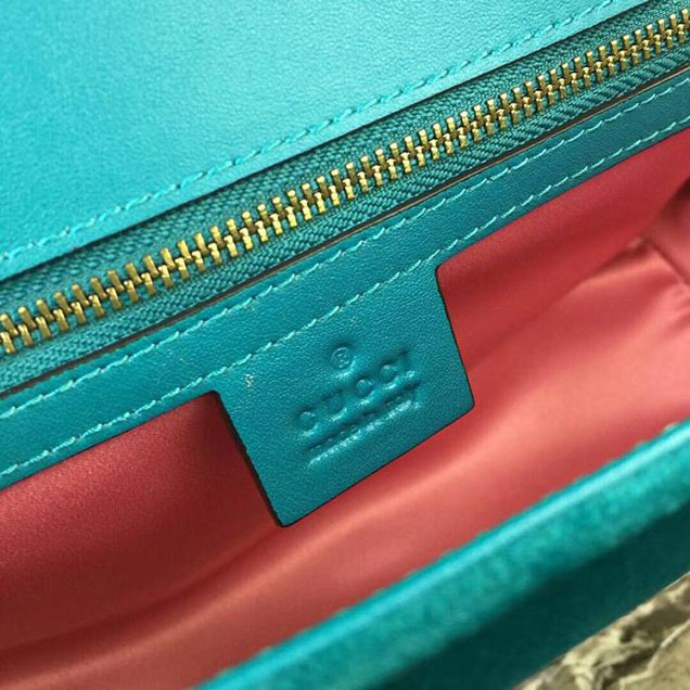 Gucci Marmont Chevron Velvet Shoulder Bag 26cm 443497 Fall Winter 2017 Collection Turquoise