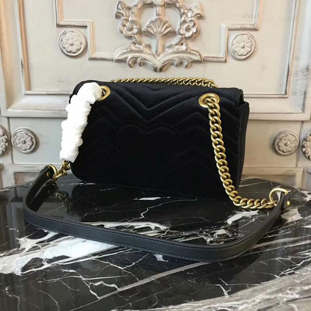 Gucci Marmont Chevron Velvet Shoulder Bag 446744 22cm Black