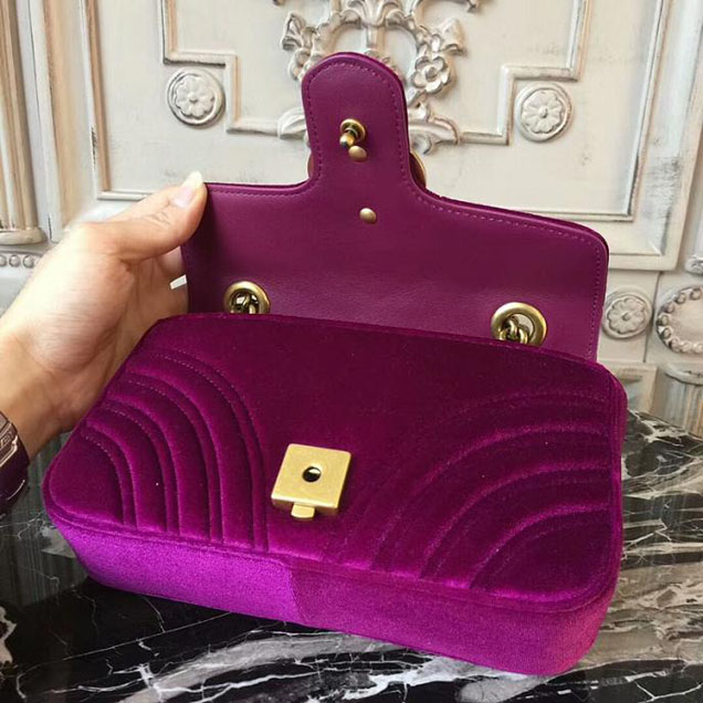 Gucci Marmont Chevron Velvet Shoulder Bag 446744 22cm Purple