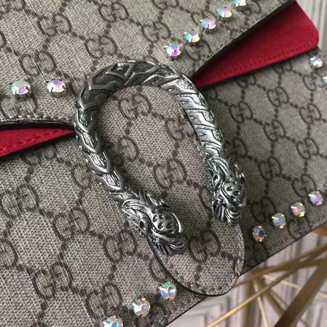 Gucci Dionysus GG Small Crystal Shoulder Bag 400249 27.5cm Red