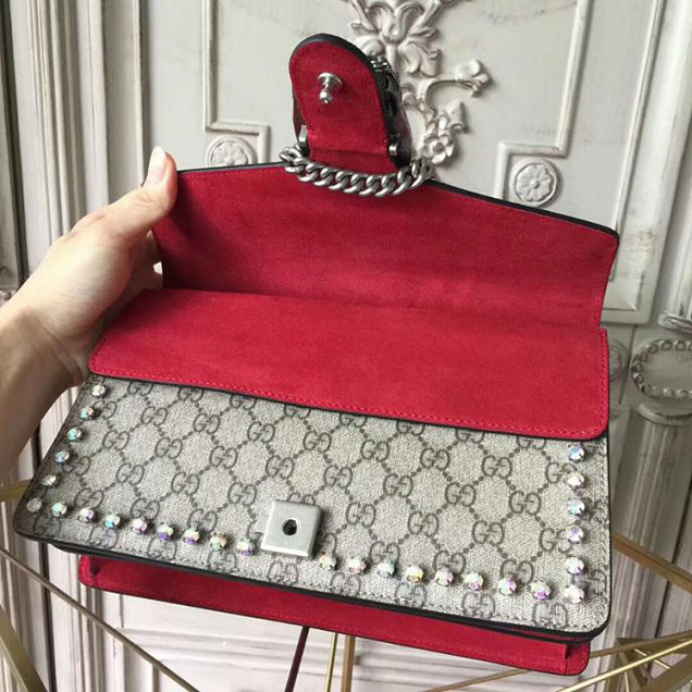 Gucci Dionysus GG Small Crystal Shoulder Bag 400249 27.5cm Red