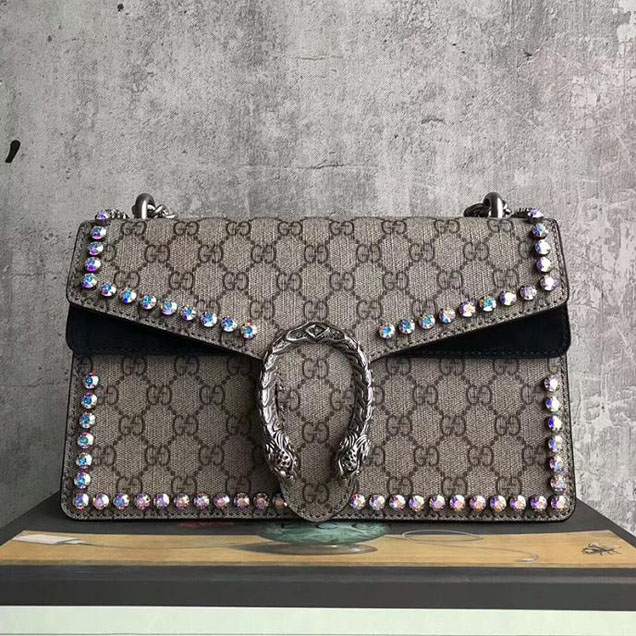 Gucci Dionysus GG Small Crystal Shoulder Bag 400249 28cm Black