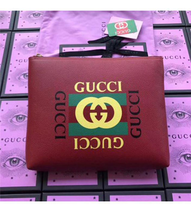 GUCCI 500981 Gucci Print Leather Medium Portfolio Red