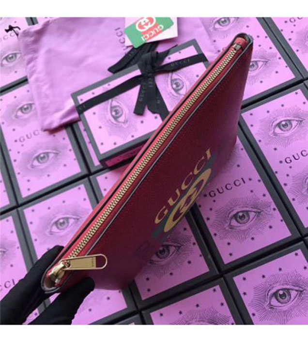 GUCCI 500981 Gucci Print Leather Medium Portfolio Red