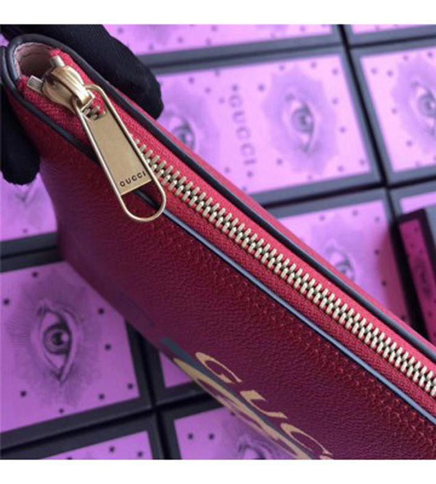 GUCCI 500981 Gucci Print Leather Medium Portfolio Red