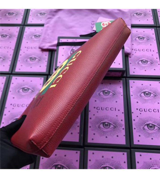 GUCCI 500981 Gucci Print Leather Medium Portfolio Red