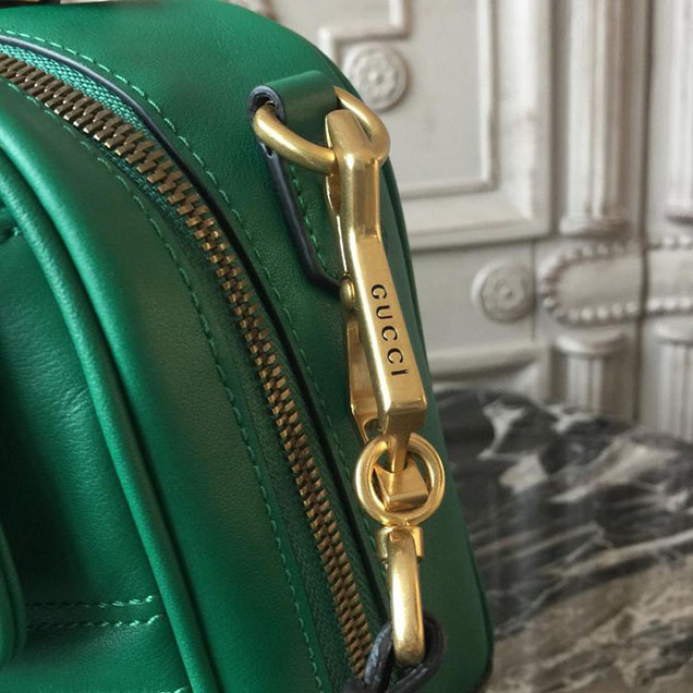 Gucci GG Marmont Chevron Quilted Top Handle Camera Bag 26cm with Sylvie Web Strap Calfskin Leather 498100 Spring Summer 2018 Collection Green