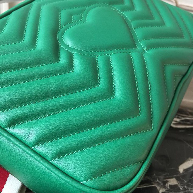 Gucci GG Marmont Chevron Quilted Top Handle Camera Bag 26cm with Sylvie Web Strap Calfskin Leather 498100 Spring Summer 2018 Collection Green