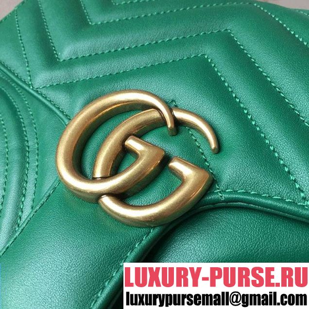 Gucci GG Marmont Chevron Quilted Top Handle 26cm Bag with Chain Strap Calfskin Leather 498110 Spring Summer 2018 Collection Green