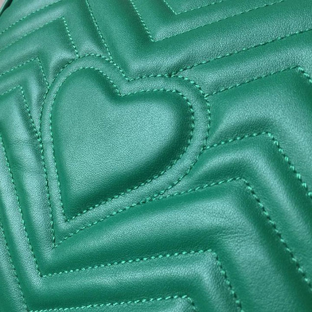 Gucci GG Marmont Chevron Quilted Top Handle 26cm Bag with Chain Strap Calfskin Leather 498110 Spring Summer 2018 Collection Green