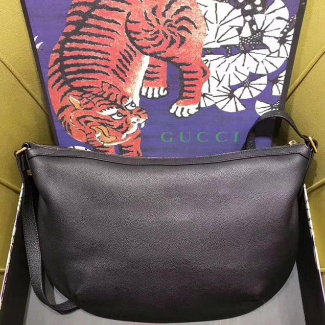 Gucci Leather Print Half-Moon Hobo Bag 523588 Black 2018