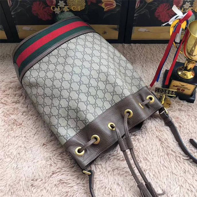 Gucci GG Supreme Canvas Bucket Bag with Web 2018