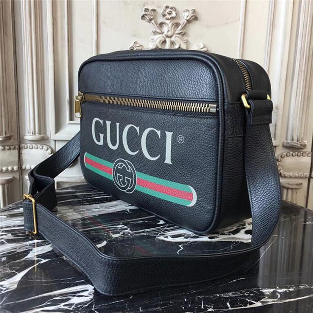 Gucci Leather Print Shoulder Bag 523589 Black 2018