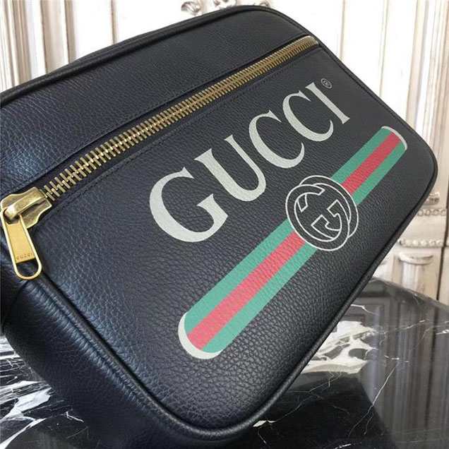 Gucci Leather Print Shoulder Bag 523589 Black 2018