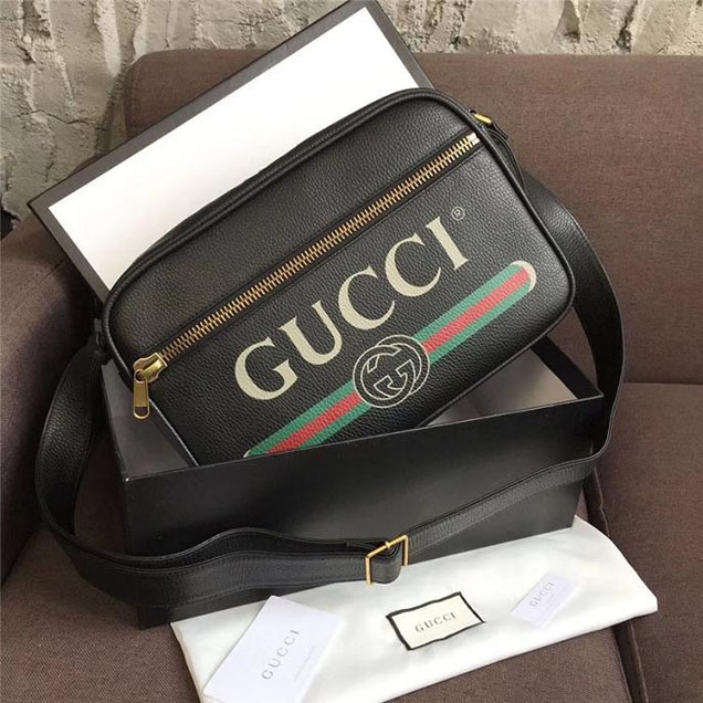 Gucci Leather Print Shoulder Bag 523589 Black 2018