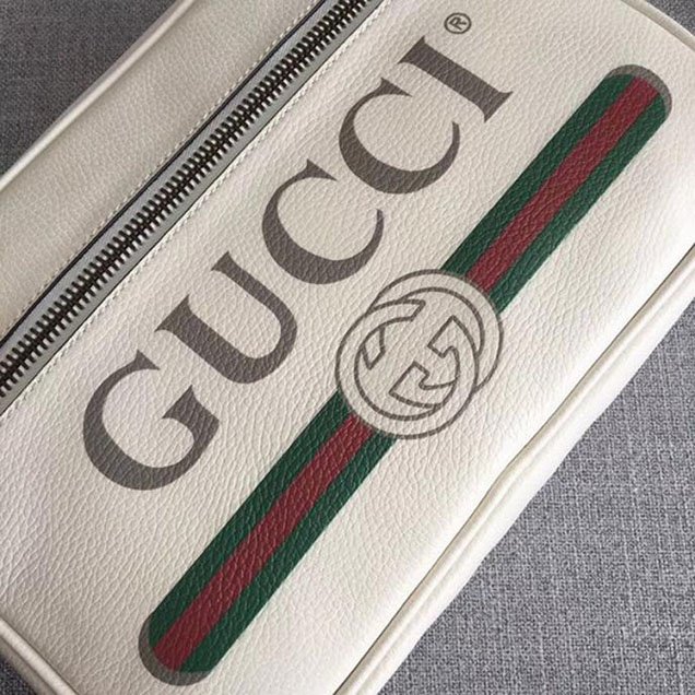 Gucci Leather Print Shoulder Bag 523589 White 2018